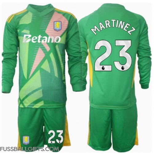 Aston Villa Emiliano Martinez #23 Torwart Fußballbekleidung Heimtrikot Kinder 2024-25 Langarm (+ kurze hosen)